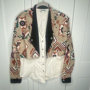 Banjo Vintage Southwest Style Button Down Combo Shrug Top Women’s Size XL